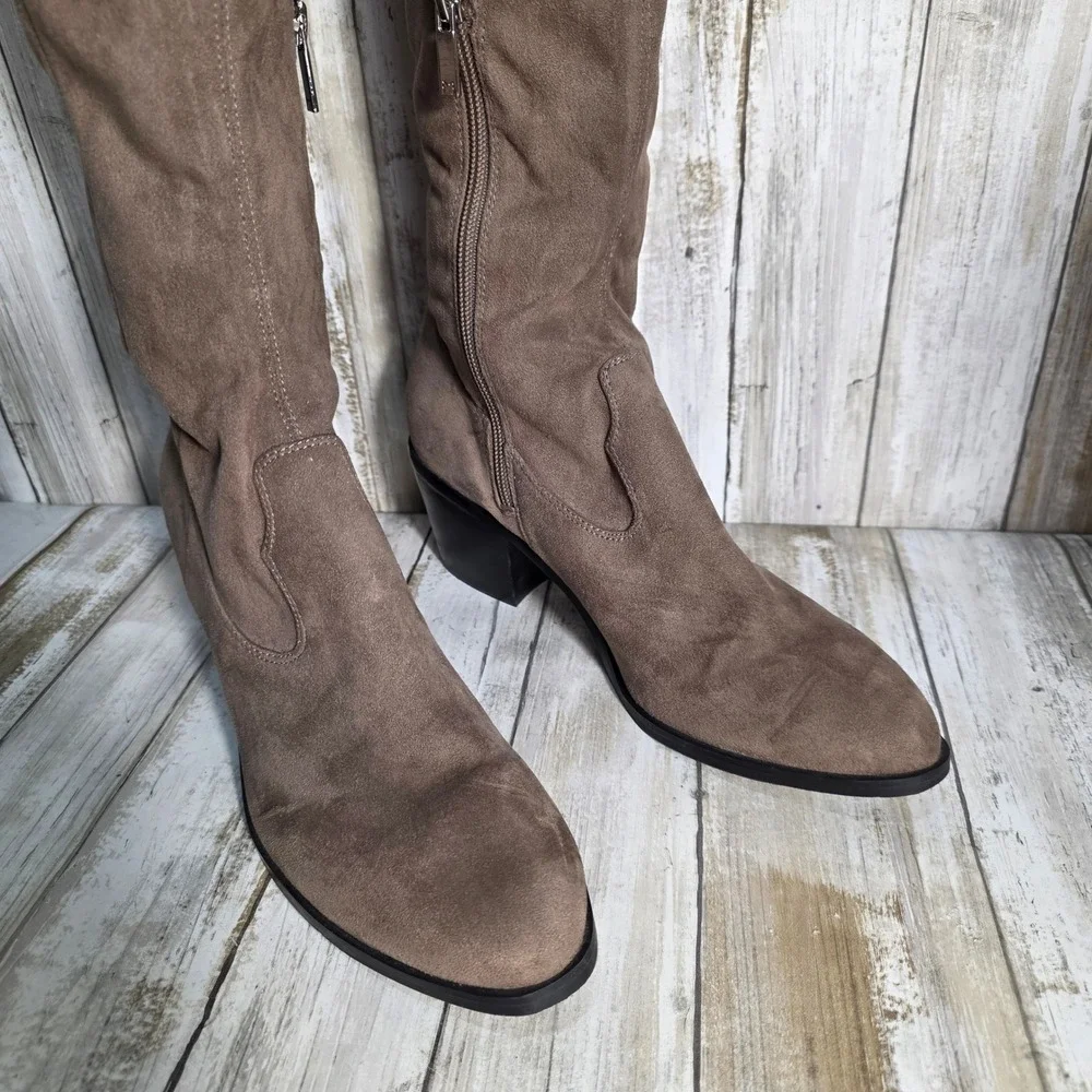 Marc Fisher Womens Taupe Faux Suede Over The Knee Block Heel Boots Size 7.5M